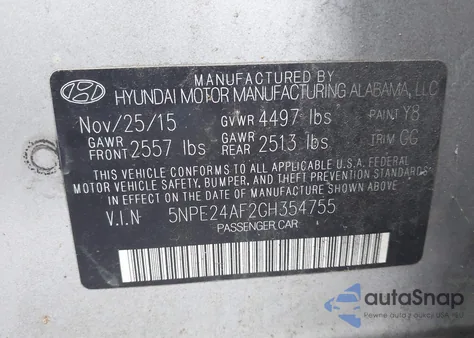 2016 Hyundai Sonata Se из США, поврежденный, VIN 5NPE24AF2GH354755